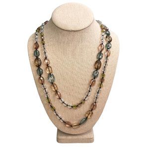 American Eagle Beaded Layered Necklace Pastel Blue Pink Clear Signed